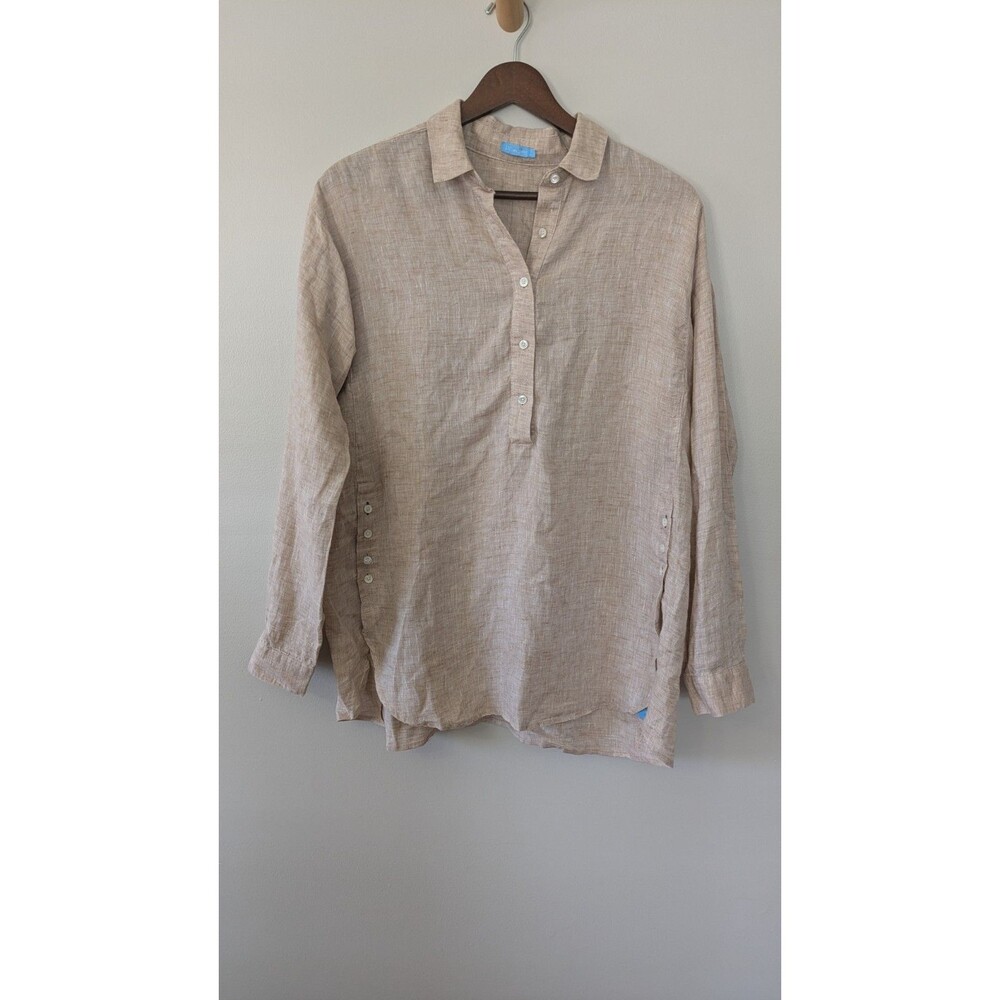 J McLaughlin Womens Loose Fit Linen Tunic Top S Button Coastal Beachy Minimalist